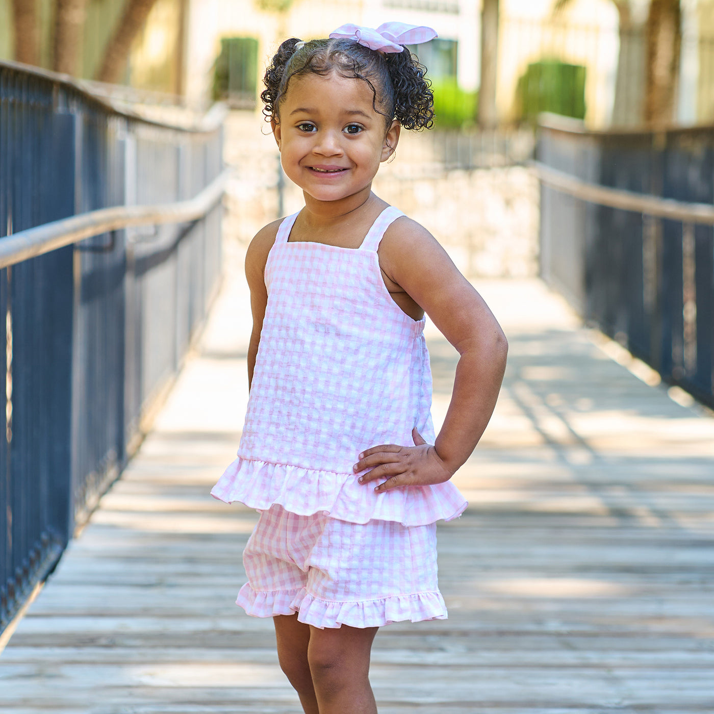 Girls Pink Gingham Top & Shorts Set By Rapife