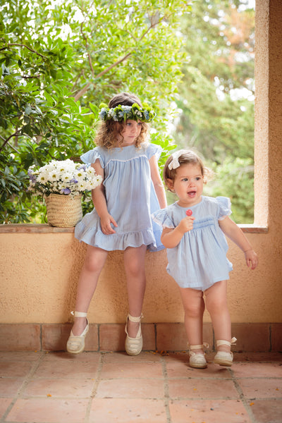 Girls Blue Cotton Dress & Bloomers By Babidu