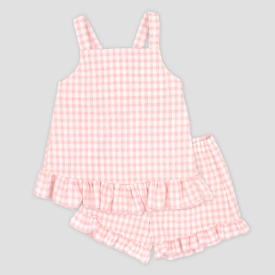 Girls Pink Gingham Top & Shorts Set By Rapife