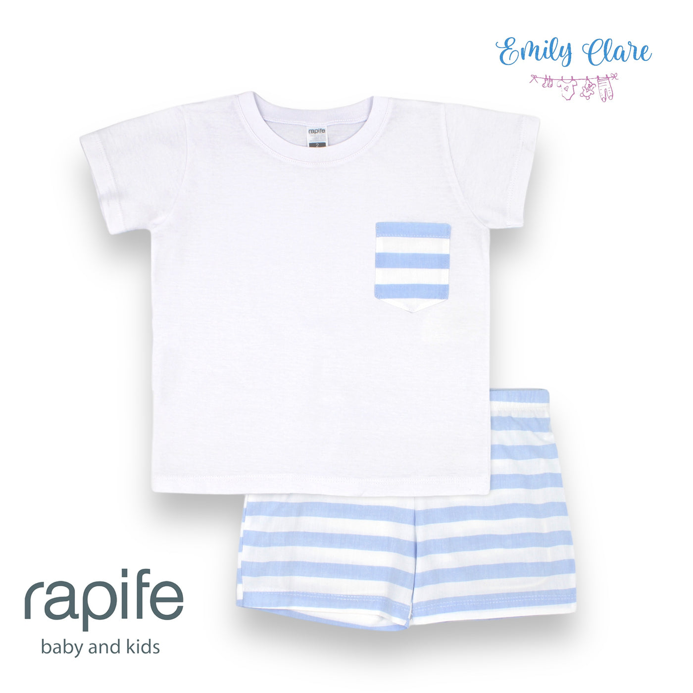 Boys White T-shirt & Blue Striped Shorts Set By Rapife