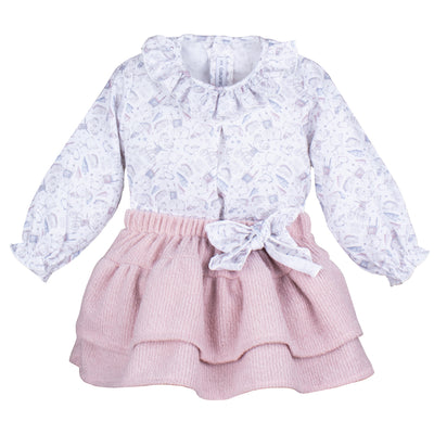 Girls Blouse & Skirt Set With Bib By Calamaro