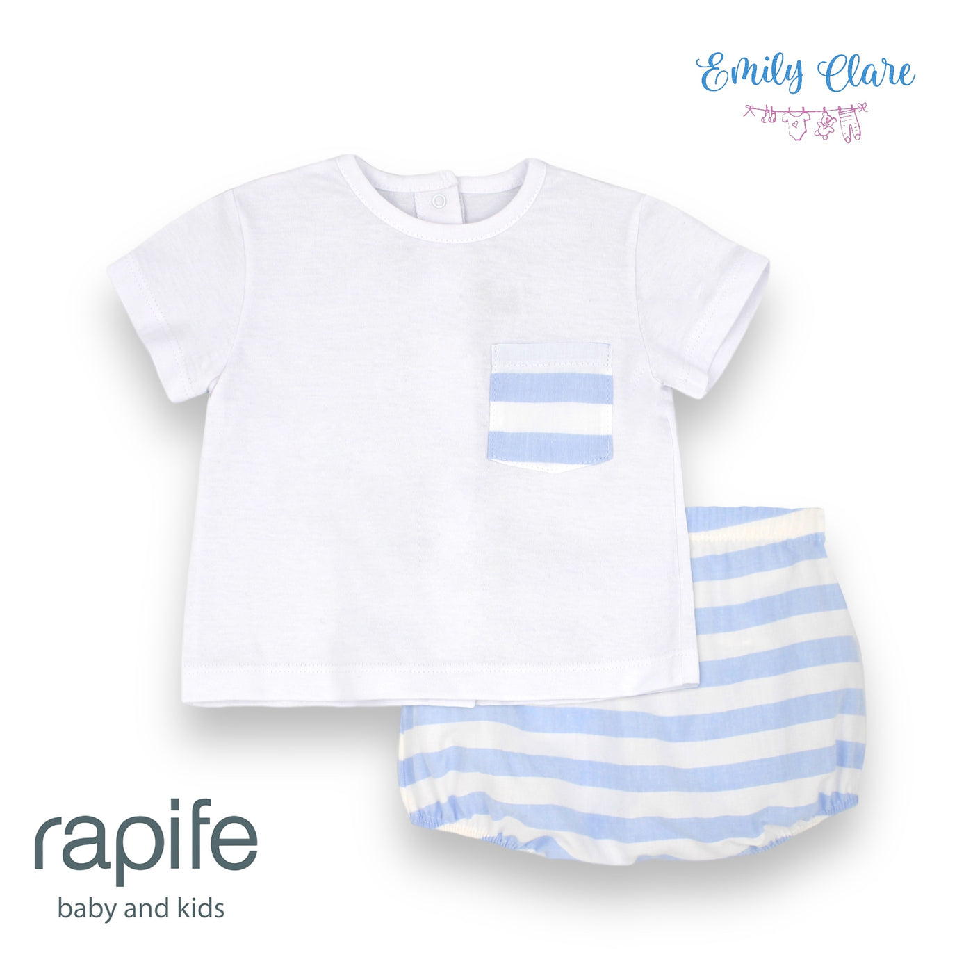 Boys White & Pale Blue Striped Top & Bloomers By Rapife