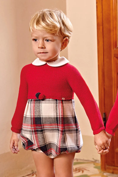 Boys Grey & Red Tartan Romper By Juliana