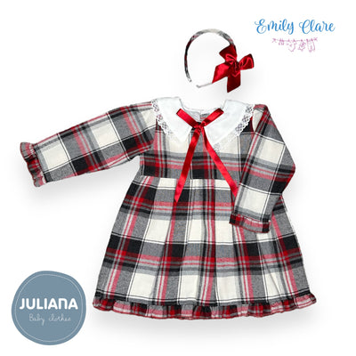 Girls Grey & Red Tartan Dress By Juliana