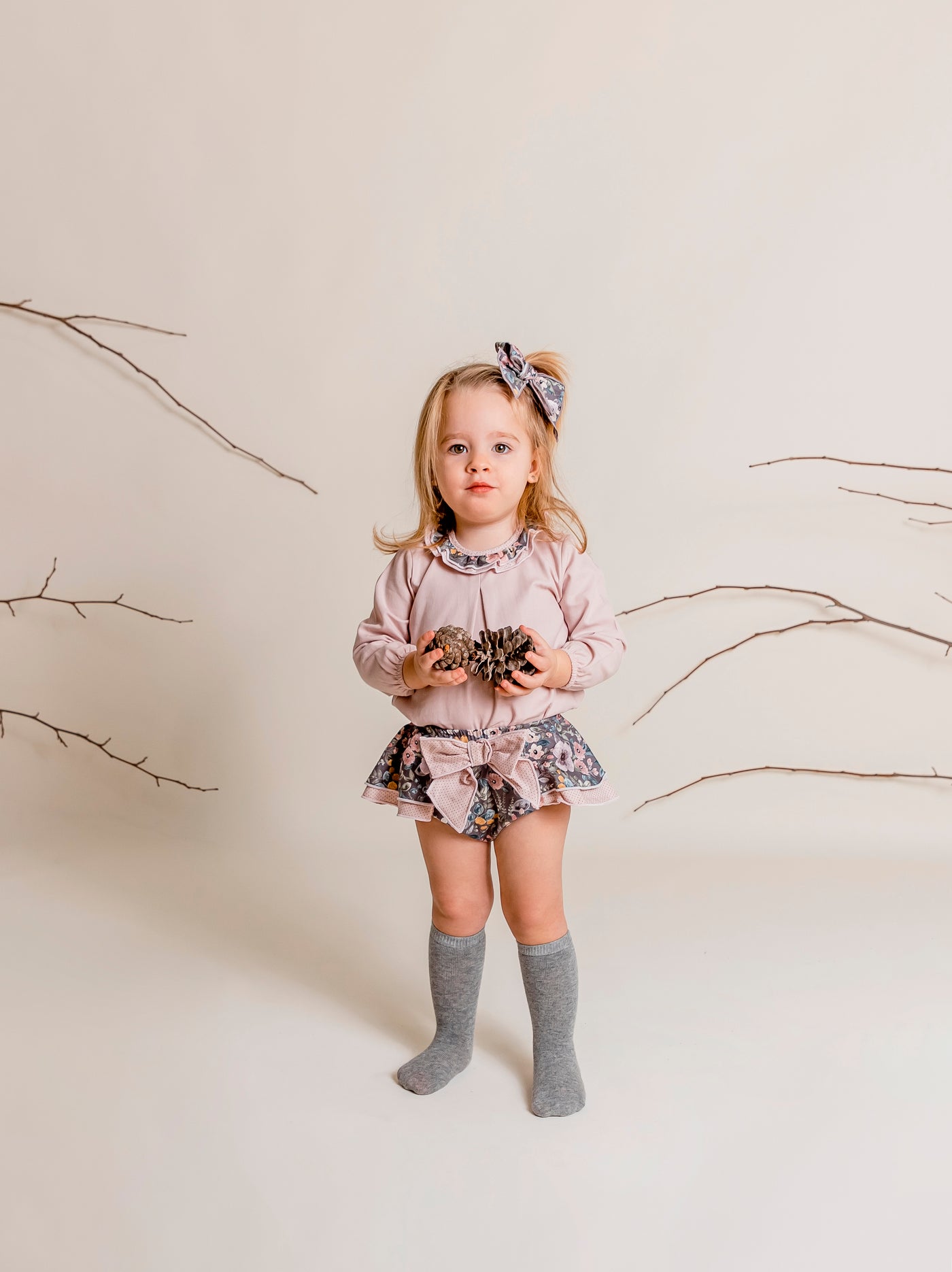 Dusky Pink Floral Blouse & Bloomers Set By Calamaro