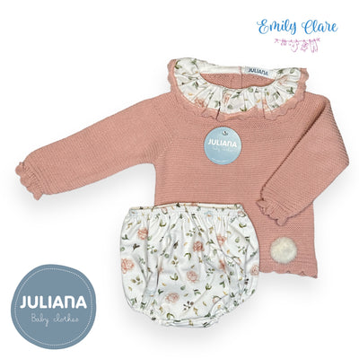 Girls Pink Knitted Top & Floral Bloomers Set By Juliana