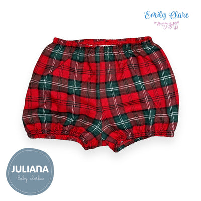 Boys White Shirt & Red Tartan Bloomers Set By Juliana