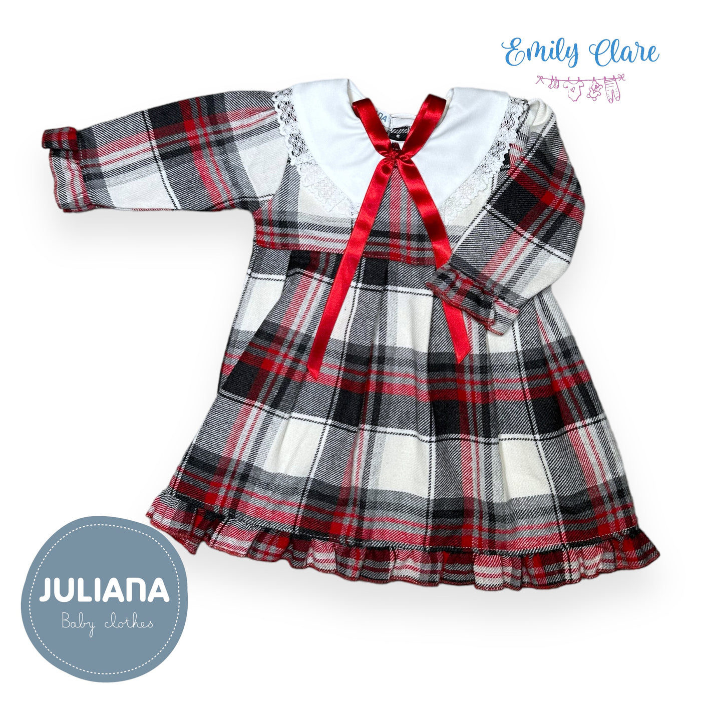 Girls Grey & Red Tartan Dress By Juliana