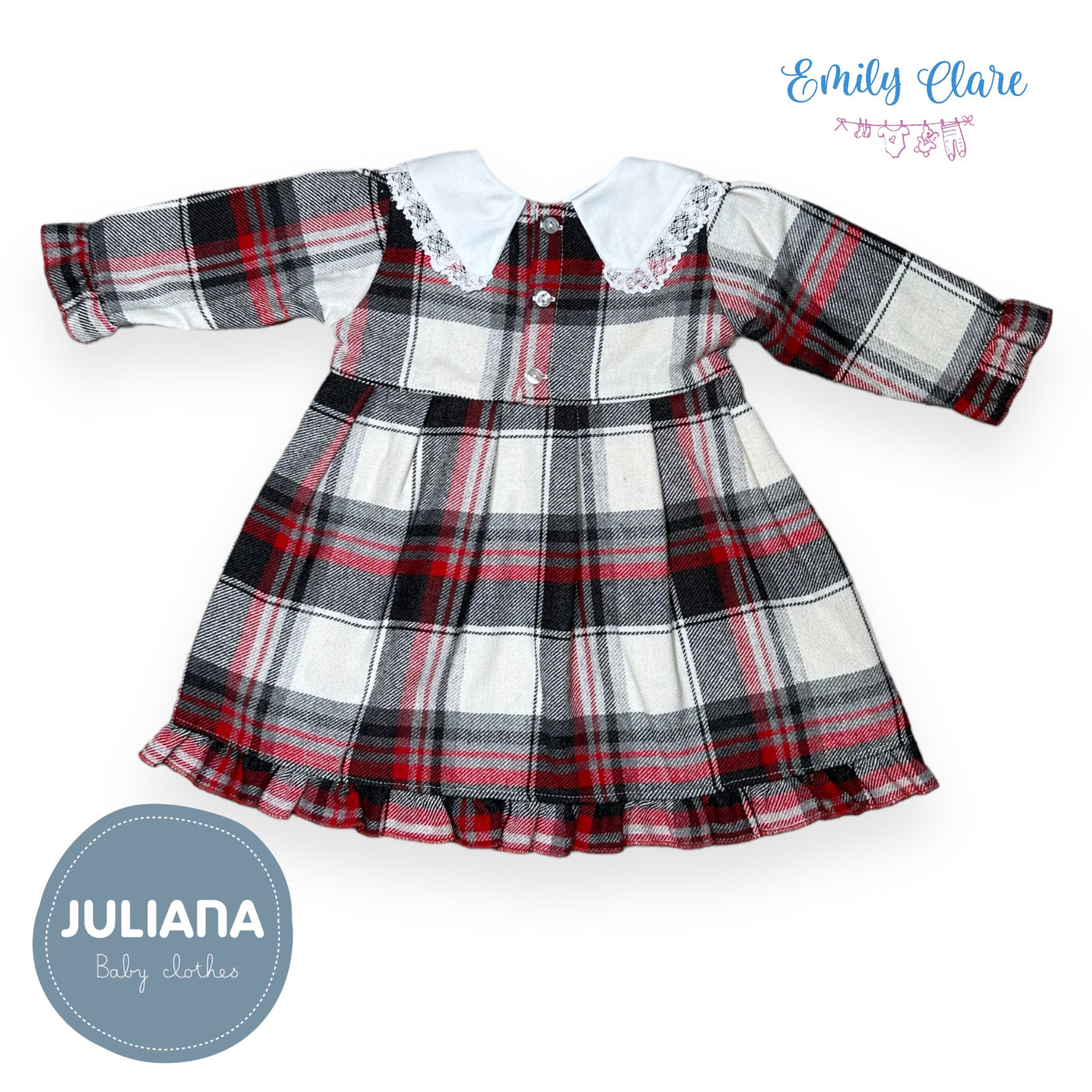 Girls Grey & Red Tartan Dress By Juliana