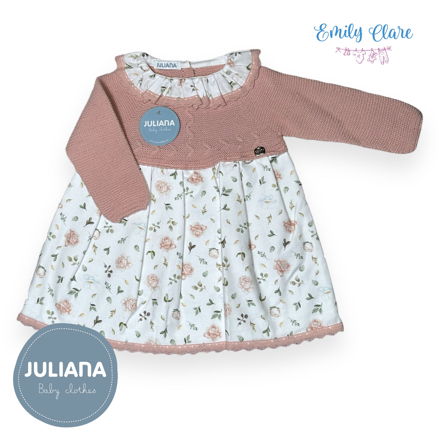 Girls Pink Half Knit Floral Dress By Juliana