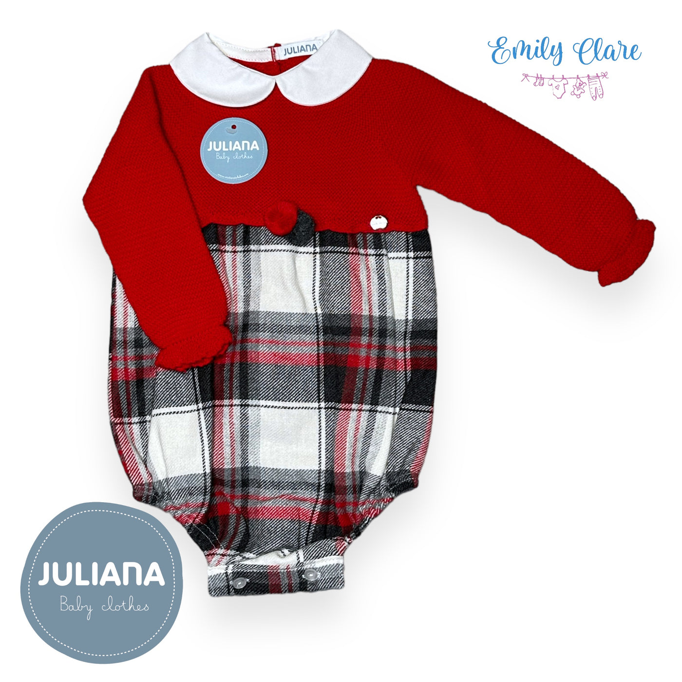 Boys Grey & Red Tartan Romper By Juliana