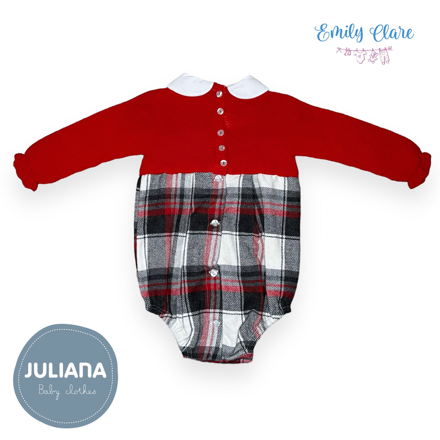 Boys Grey & Red Tartan Romper By Juliana