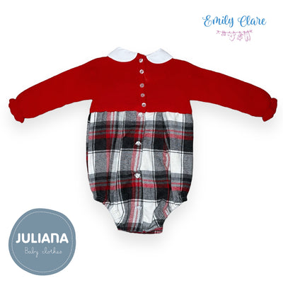 Boys Grey & Red Tartan Romper By Juliana