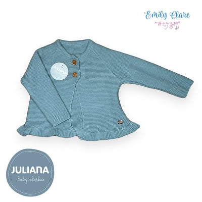 Girls Blue Knit Cardigan, Blouse & Bloomers Set By Juliana