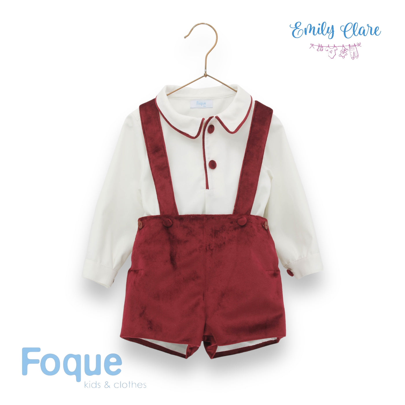 Boys Ivory Shirt & Red Velvet Shorts By Foque