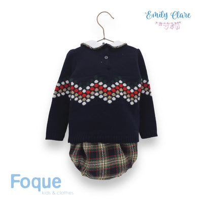 Boys Navy Knit Top & Tartan Jam Pants Set By Foque