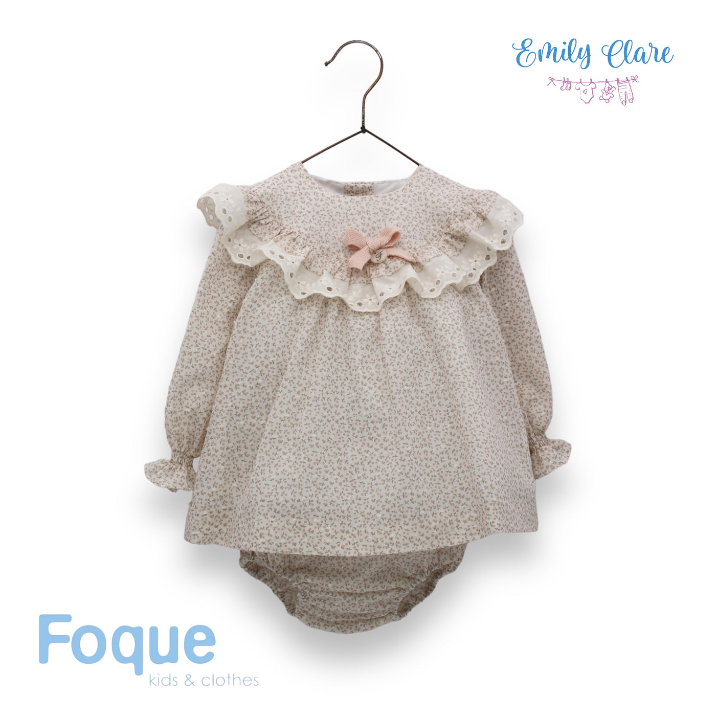 Girls Pink Floral Dress & Bloomers By Spanish Brand Foque