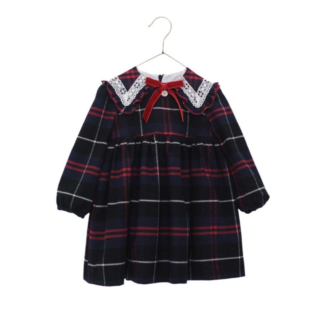 Girls Navy & Red Tartan Dress By Foque Emily Clare Girls Navy & Red Tartan Dress By Foque Emily Clare