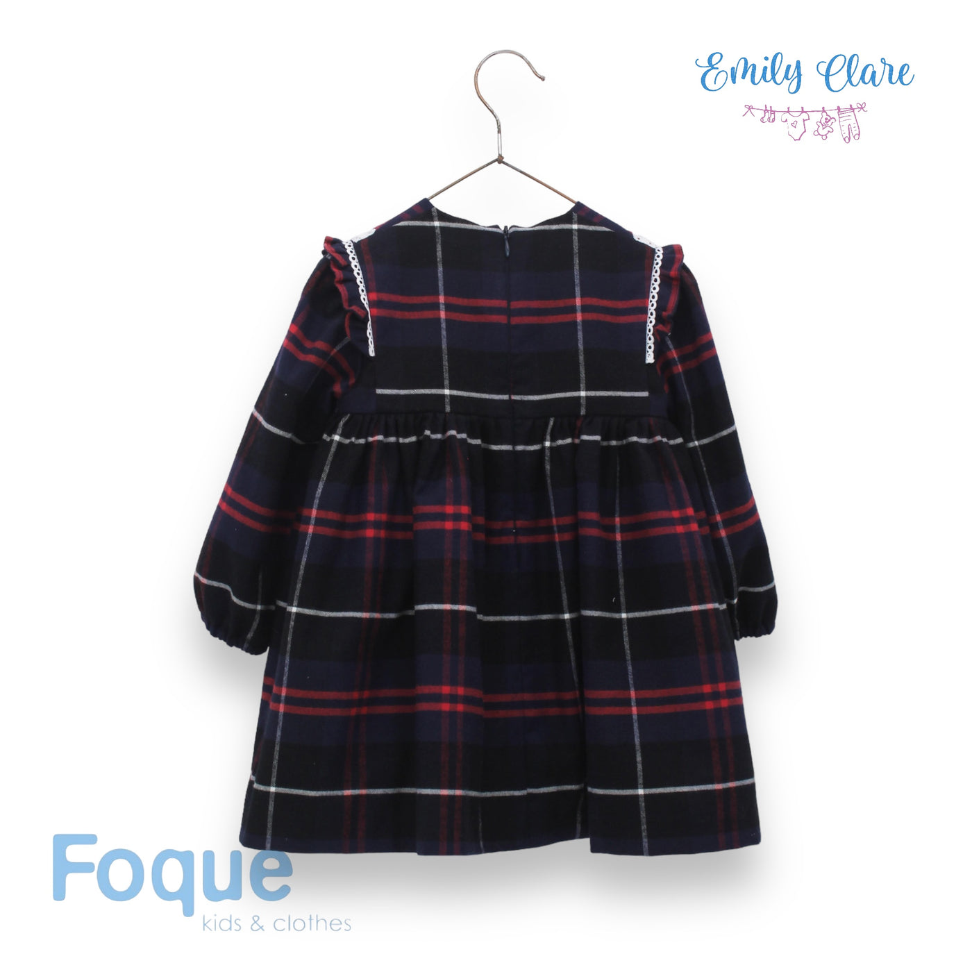 Girls Navy & Red Tartan Dress By Foque