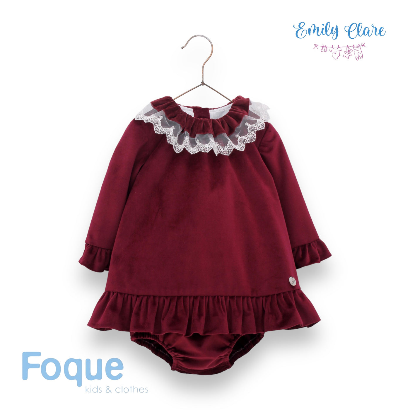 Girls Red Velvet Dress & Bloomers By Foque