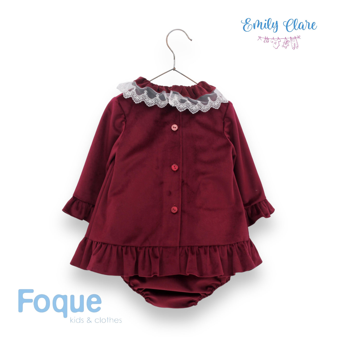 Girls Red Velvet Dress & Bloomers By Foque