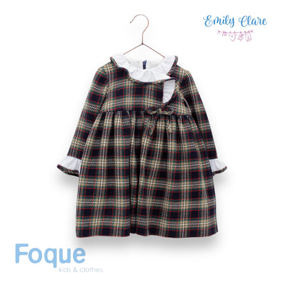 Girls Navy, Camel & Red Tartan Dress By Foque