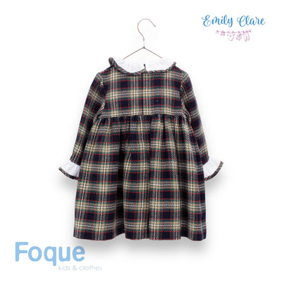 Girls Navy, Camel & Red Tartan Dress By Foque