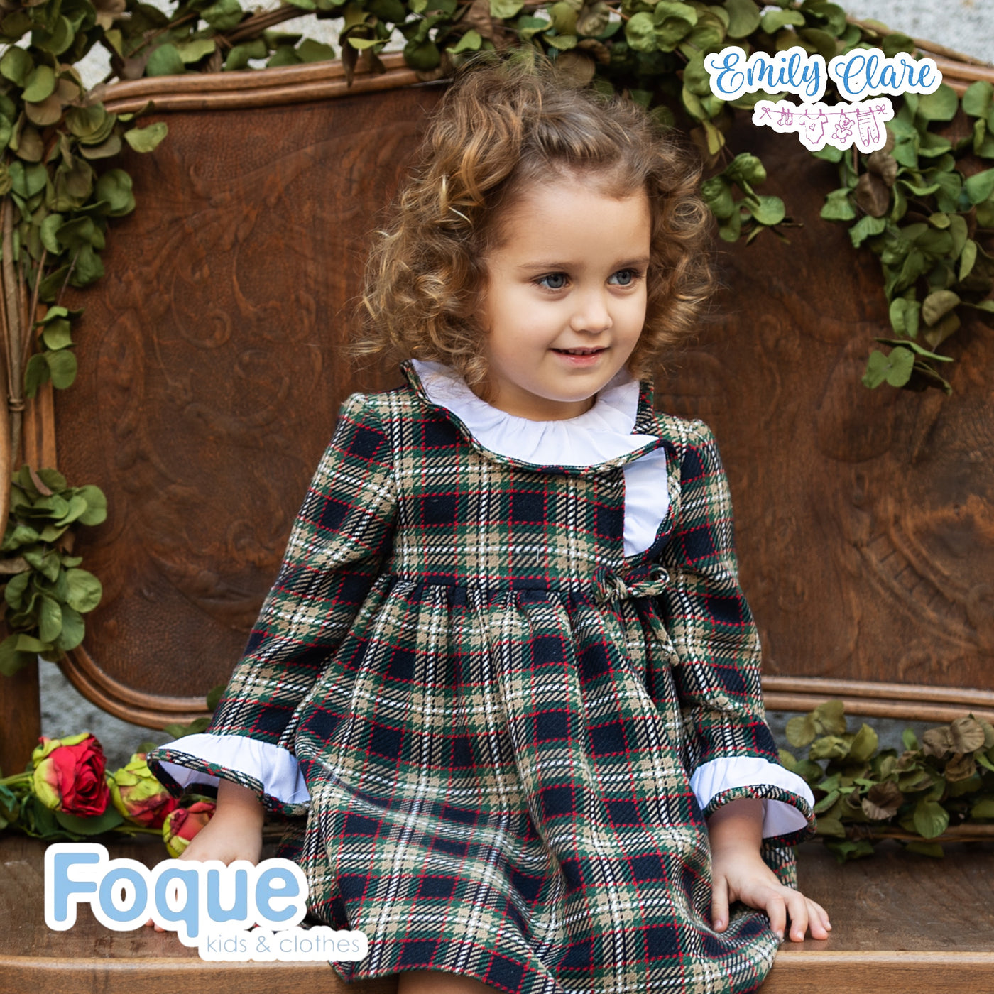 Girls Navy, Camel & Red Tartan Dress By Foque