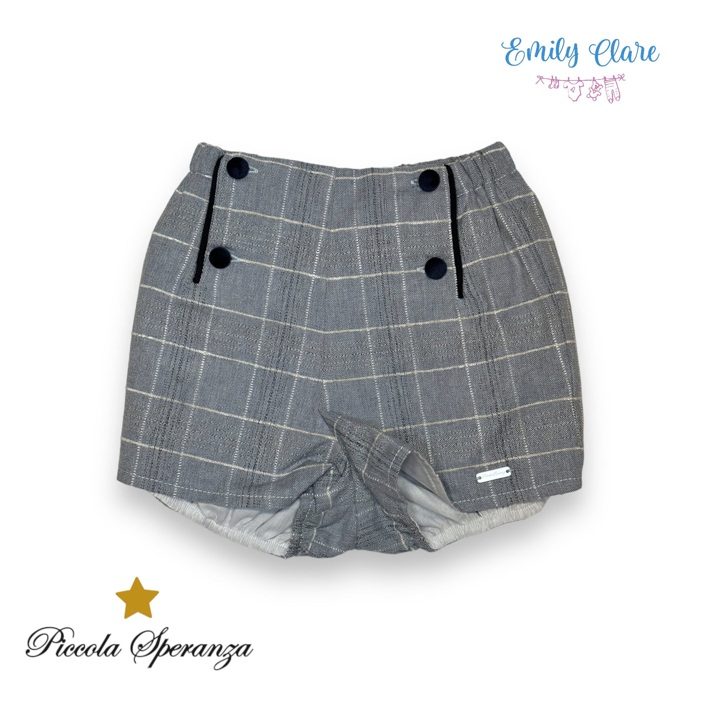 Boys Blue & White Check Shorts Set By Piccola Speranza