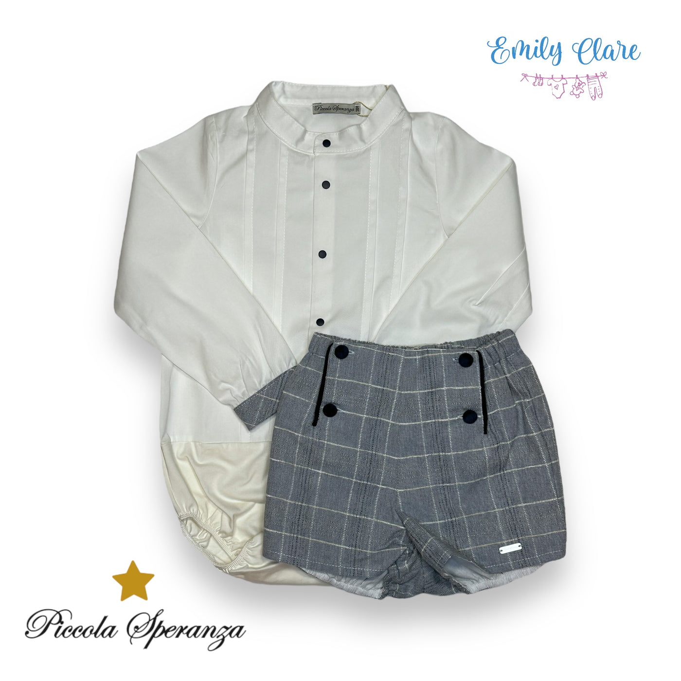 Boys Blue & White Check Shorts Set By Piccola Speranza