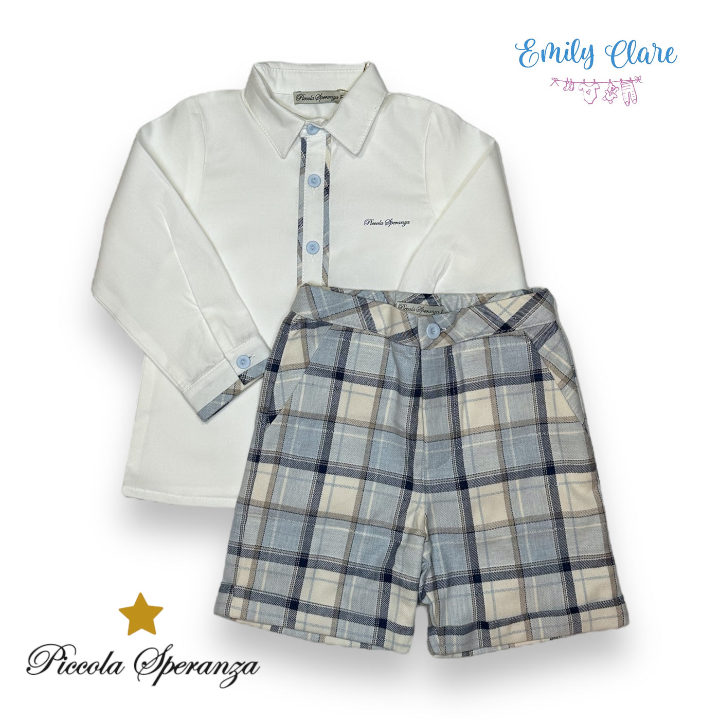 Boys Blue & White Tartan Set By Piccola Speranza