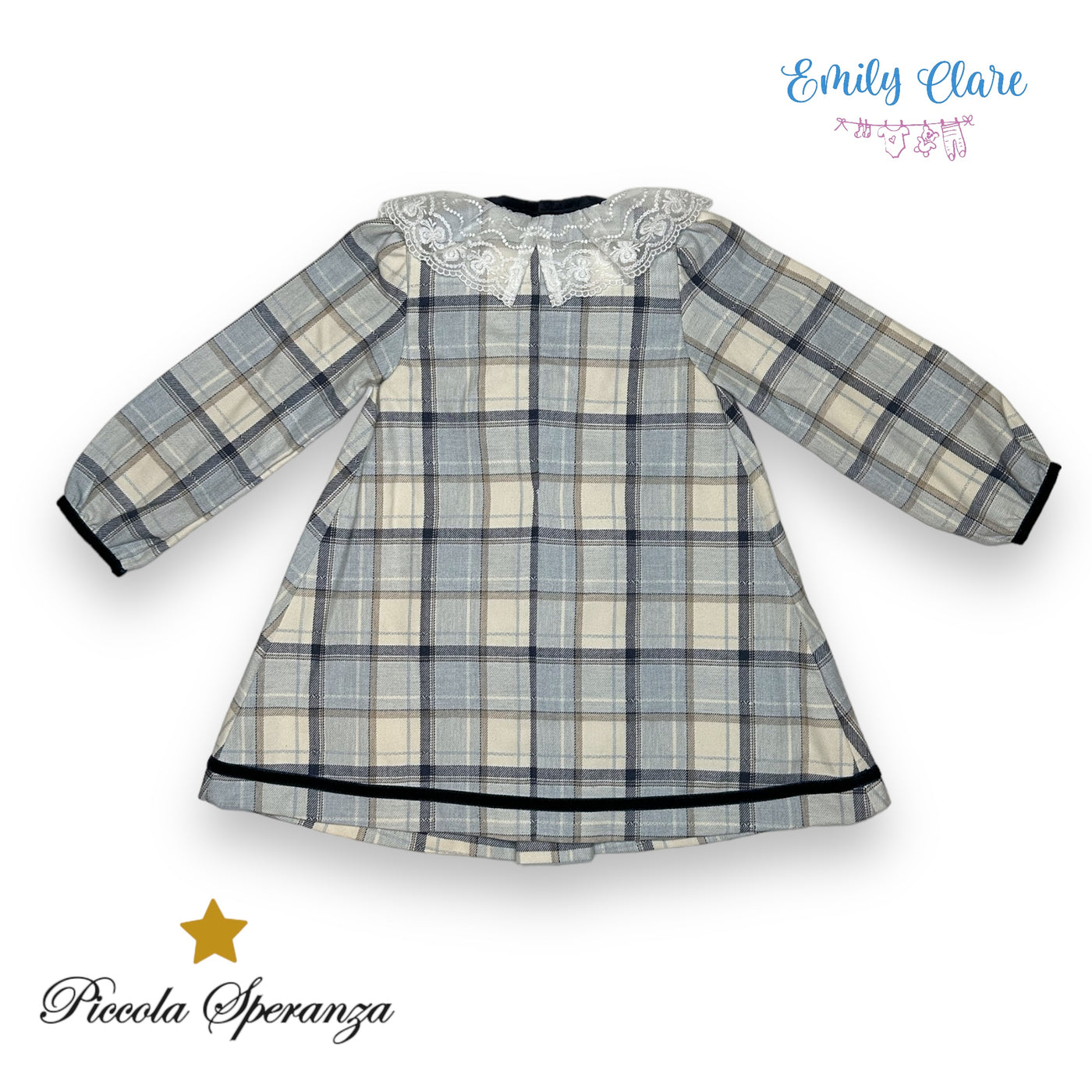 Girls Blue & White Tartan Dress By Piccola SSperanza