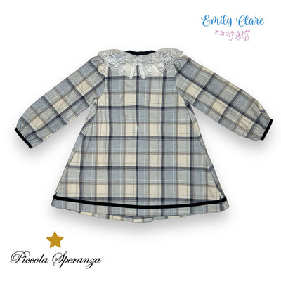 Girls Blue & White Tartan Dress By Piccola SSperanza