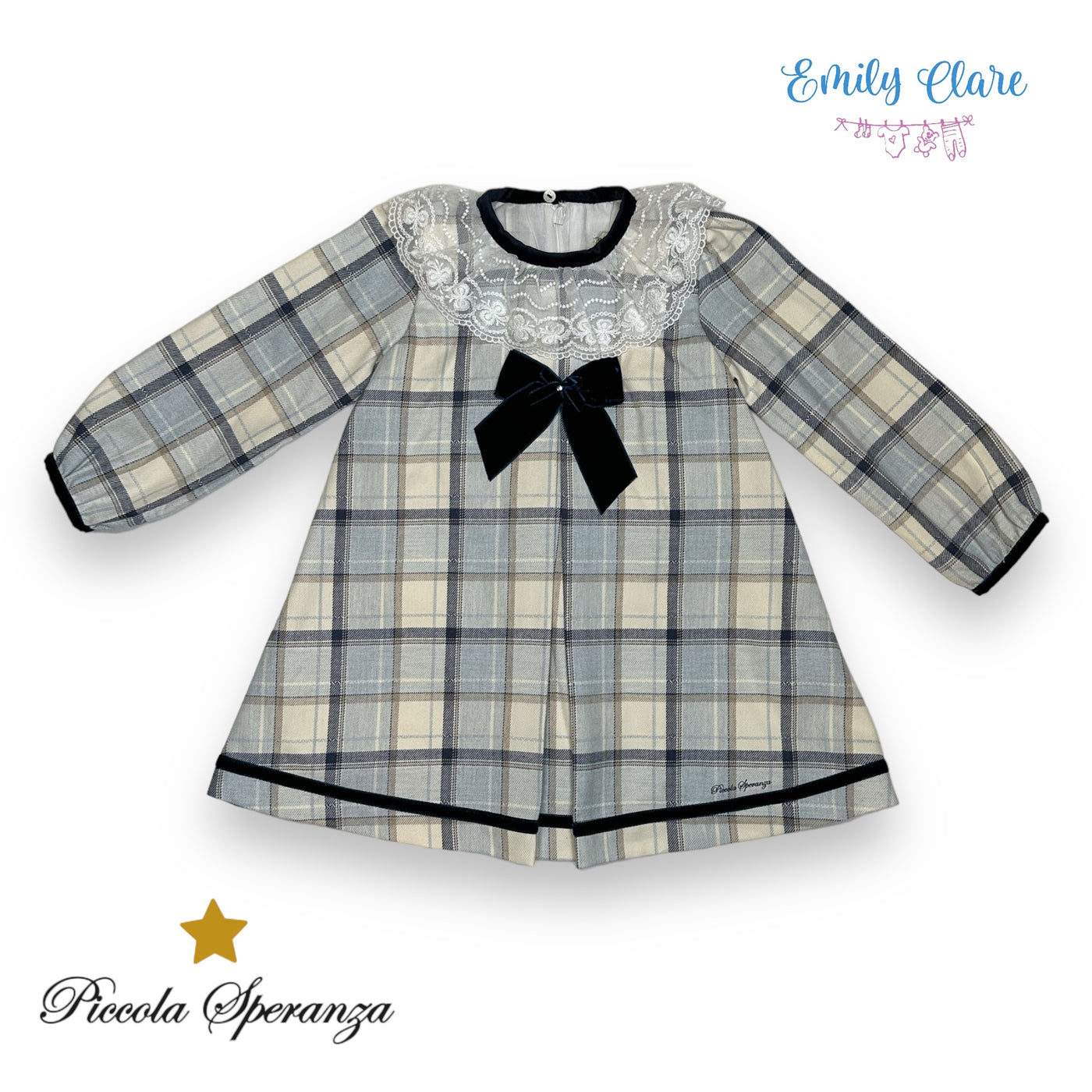 Girls Blue & White Tartan Dress By Piccola SSperanza