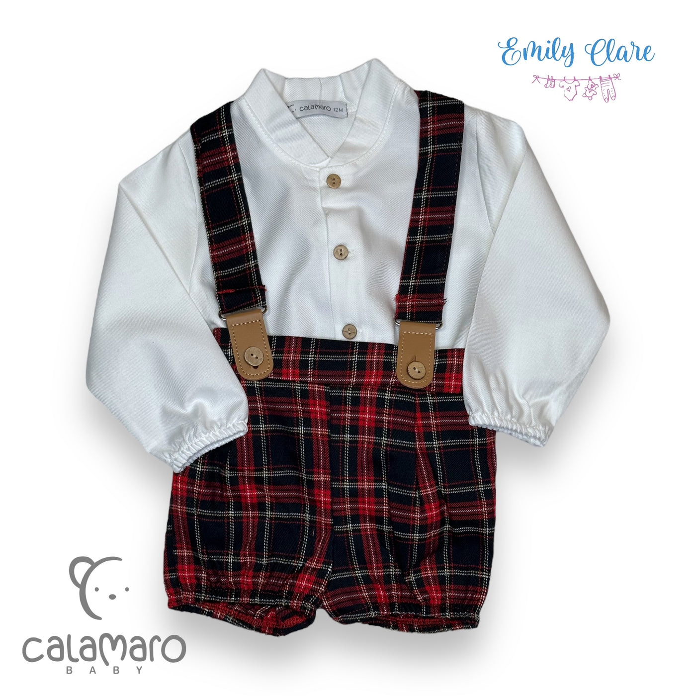 Boys White Shirt & Tartan Shorts Set By Calamaro