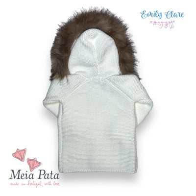 Meia Pata Unisex Knitted Coat With Fur Hood - Ivory