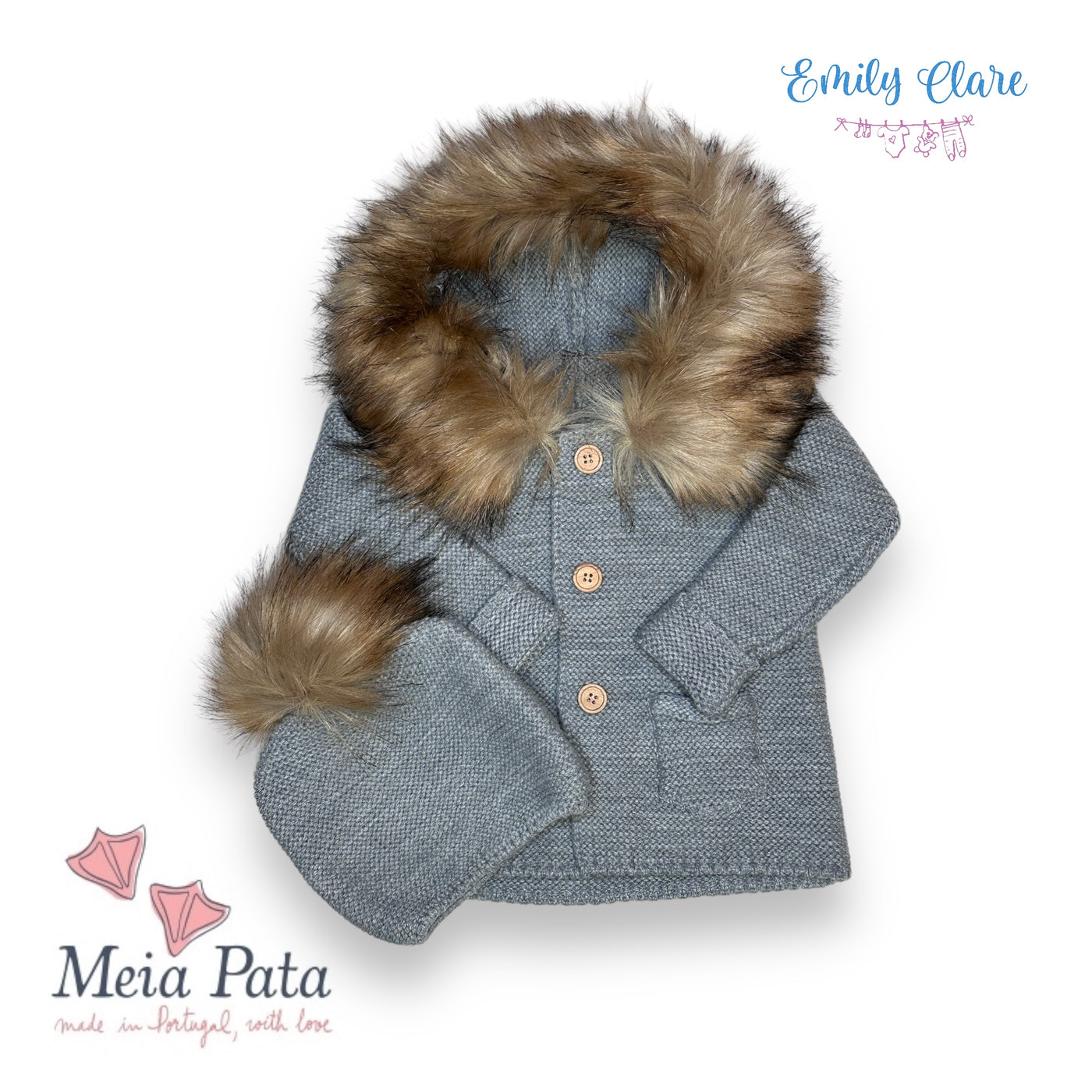 Unisex Grey Fur Pom Pom Hat By Meia Pata