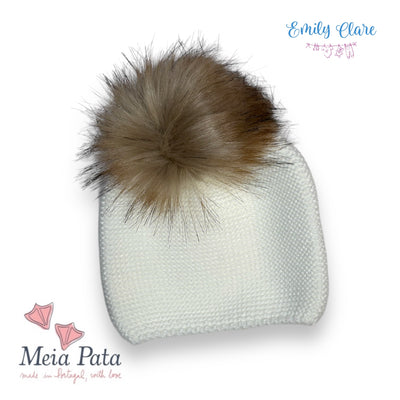 Unisex Ivory Fur Pom Pom Hat By Meia Pata