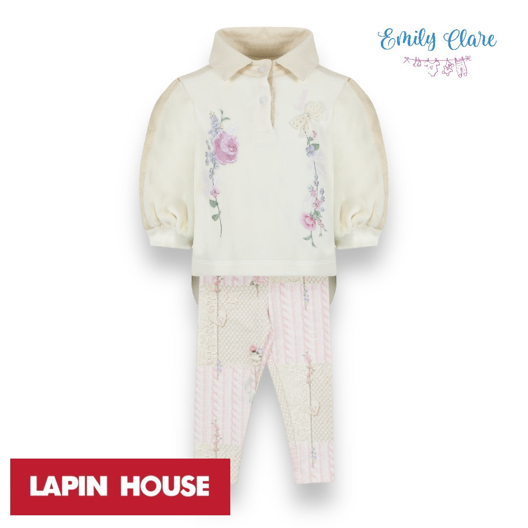 Girls Cream Floral Leggings Set By Lapin House