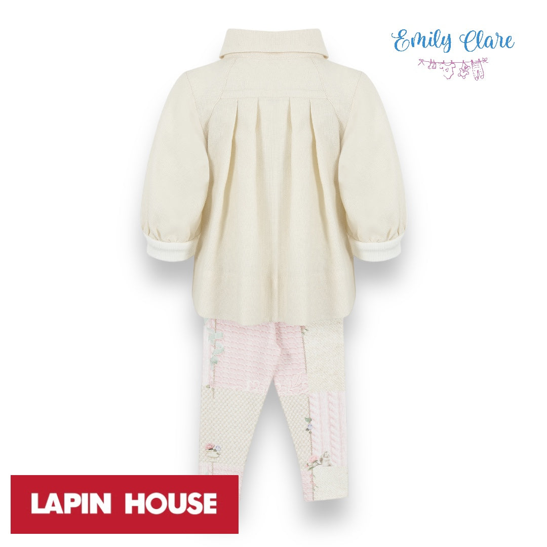 Girls Cream Floral Leggings Set By Lapin House