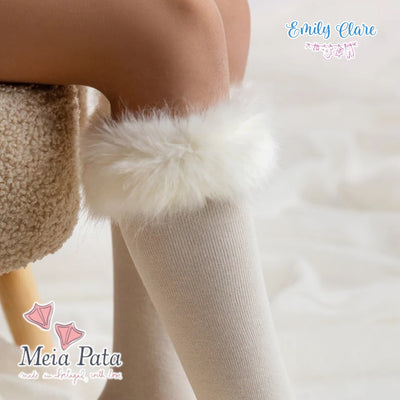 Faux Fur Cuff Knee HIgh Socks By Meia Pata