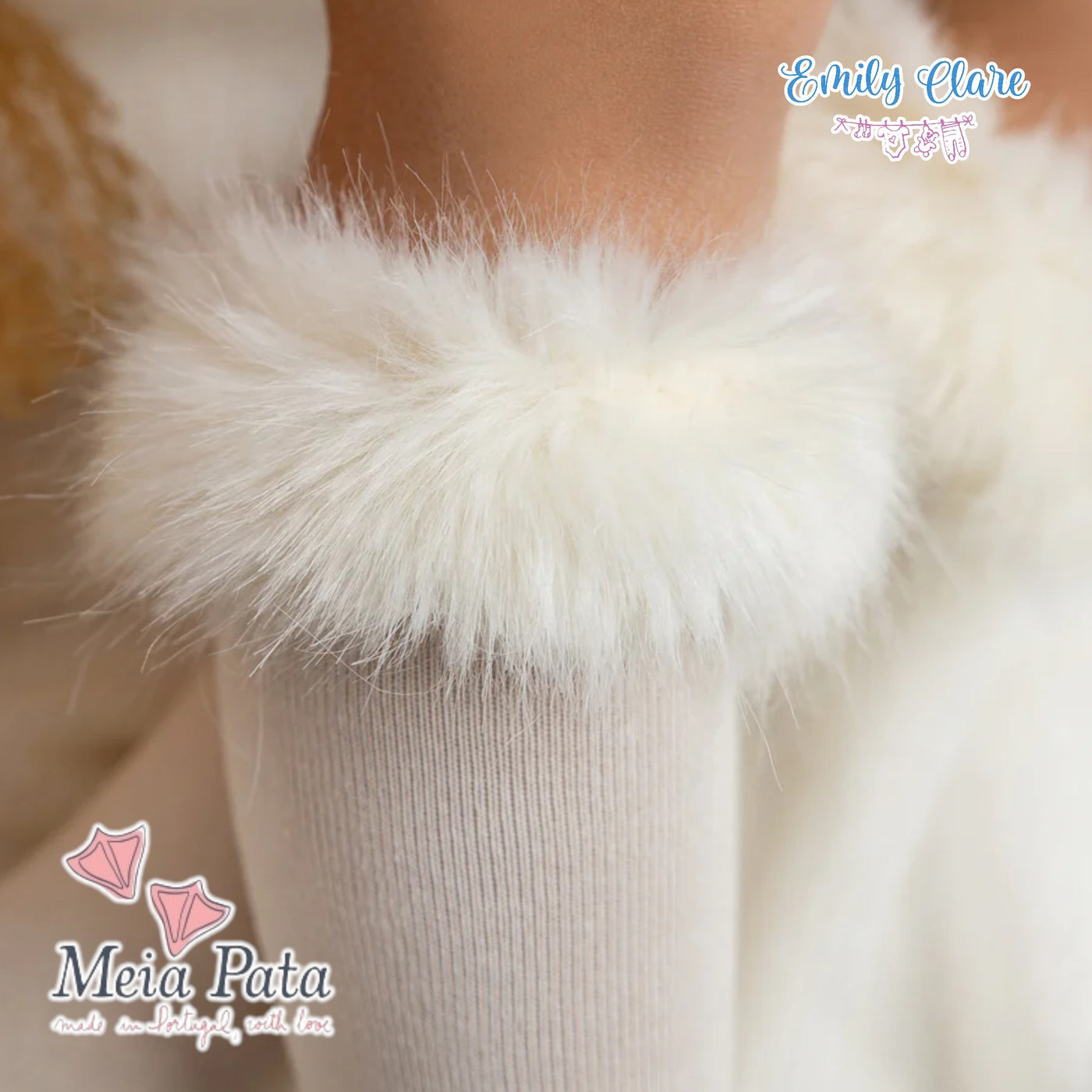 Faux Fur Cuff Knee HIgh Socks By Meia Pata