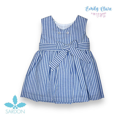 Girls Blue & White Striped Dress By Sardon