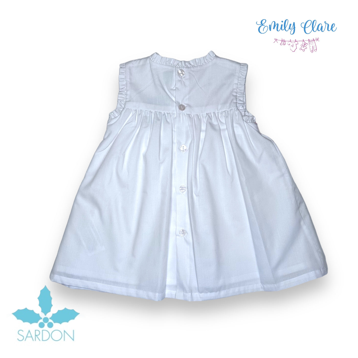 Girls Woven White With Pink Smocked Dress By Sardon