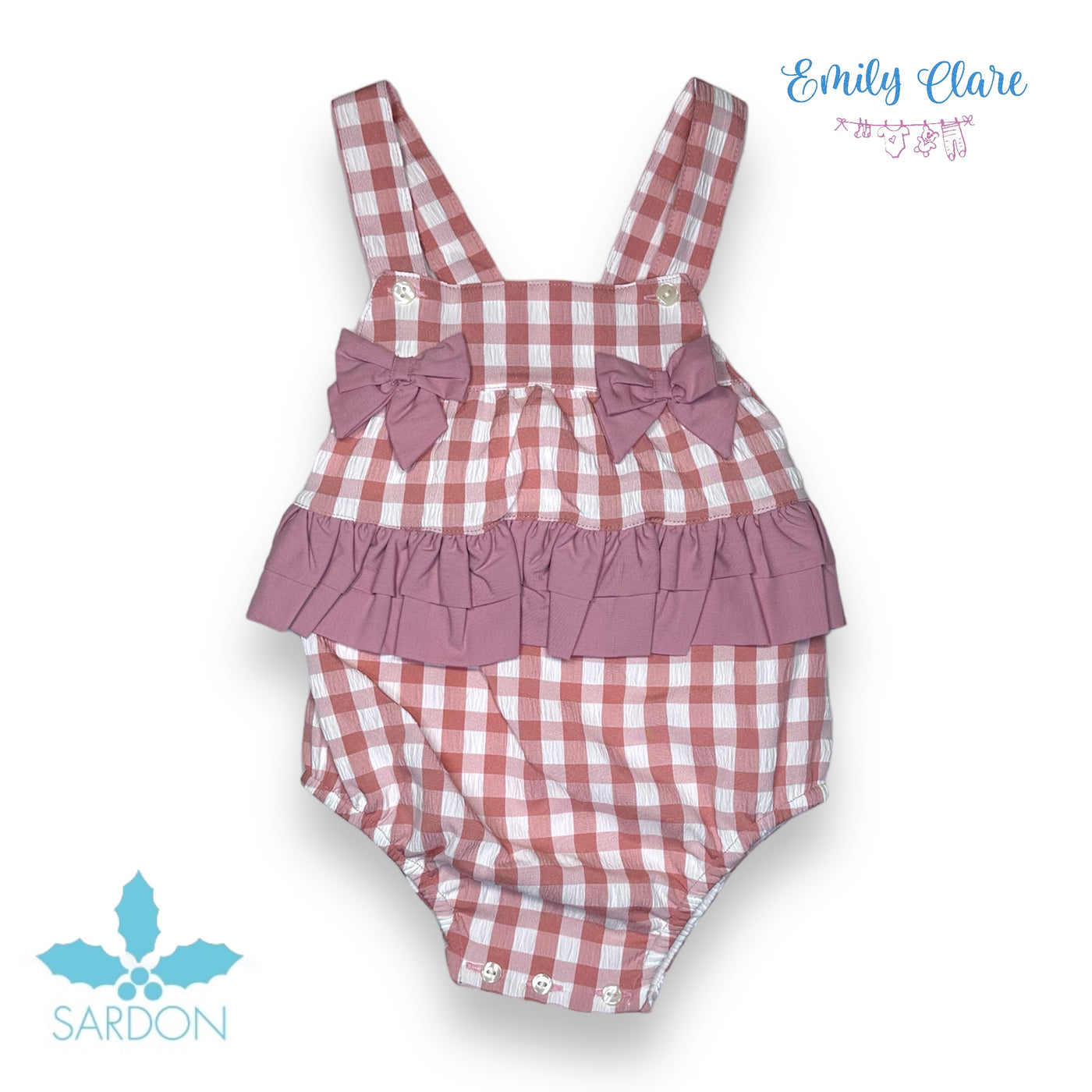 Girls Rose & White Chequered Romper By Sardon