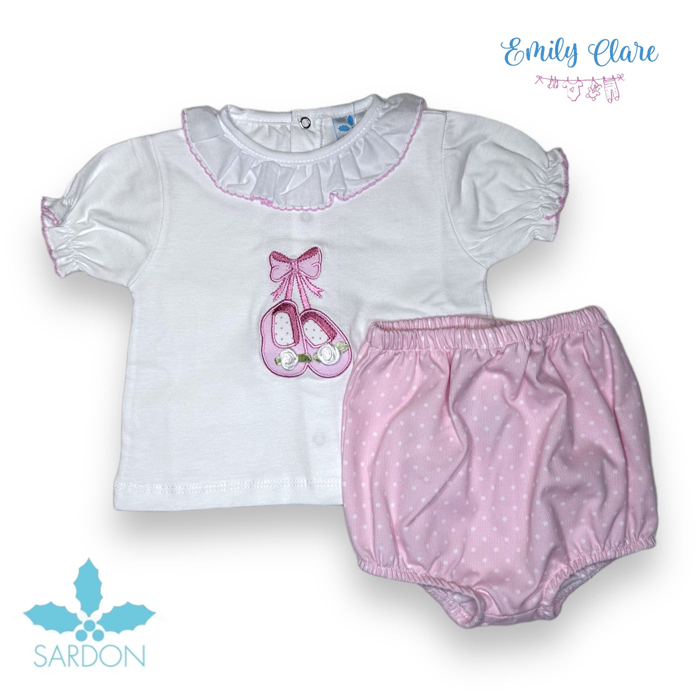 Girls White Pretty Shoes Top & Bloomers Set By Sardon