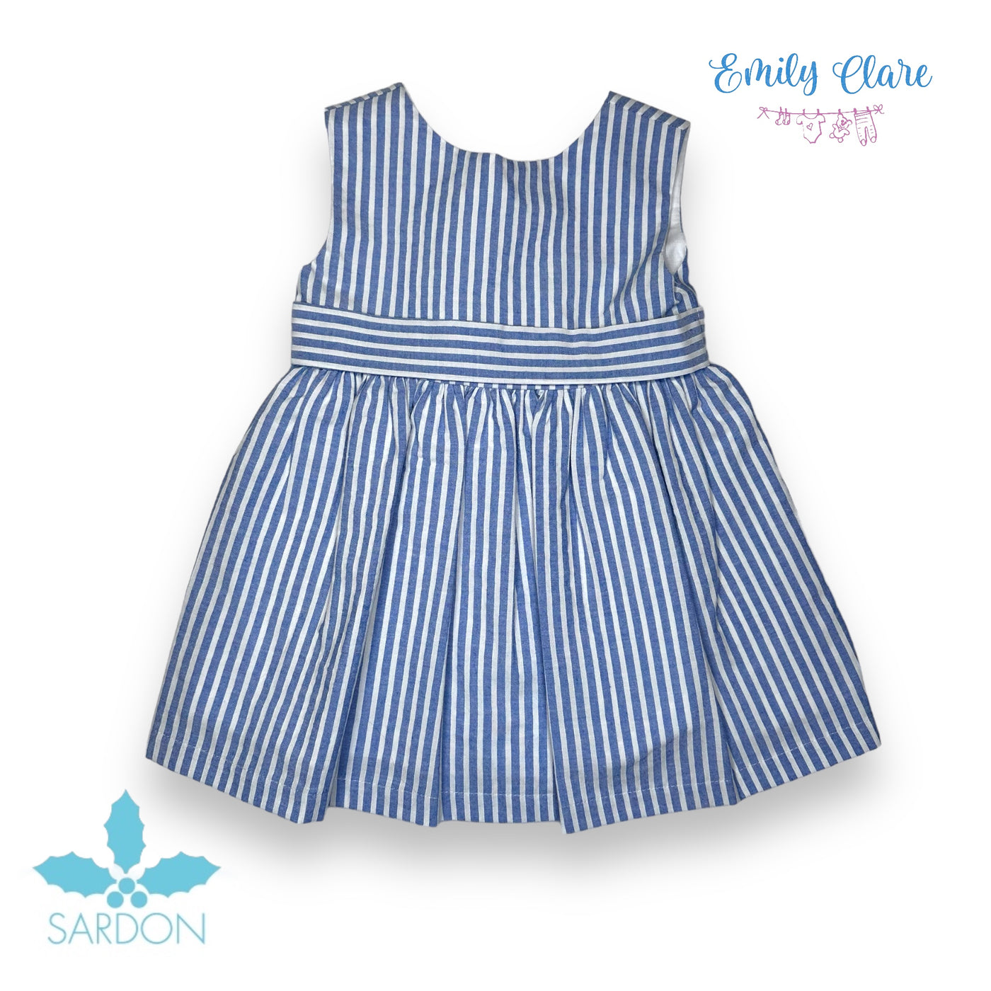 Girls Blue & White Striped Dress By Sardon