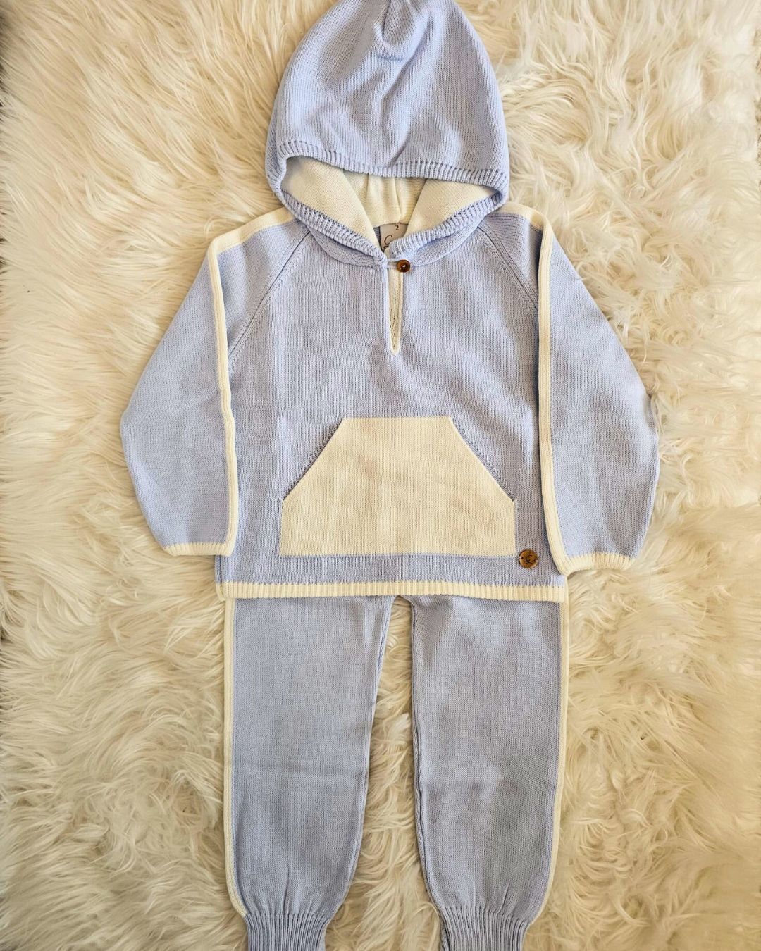 Boys Knitted Blue & Ivory Tracksuit By Granlei