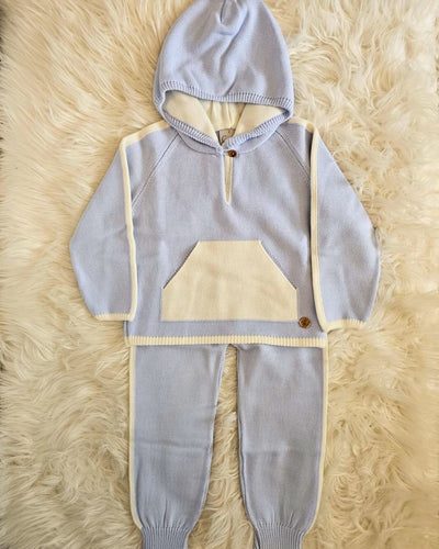 Boys Knitted Blue & Ivory Tracksuit By Granlei