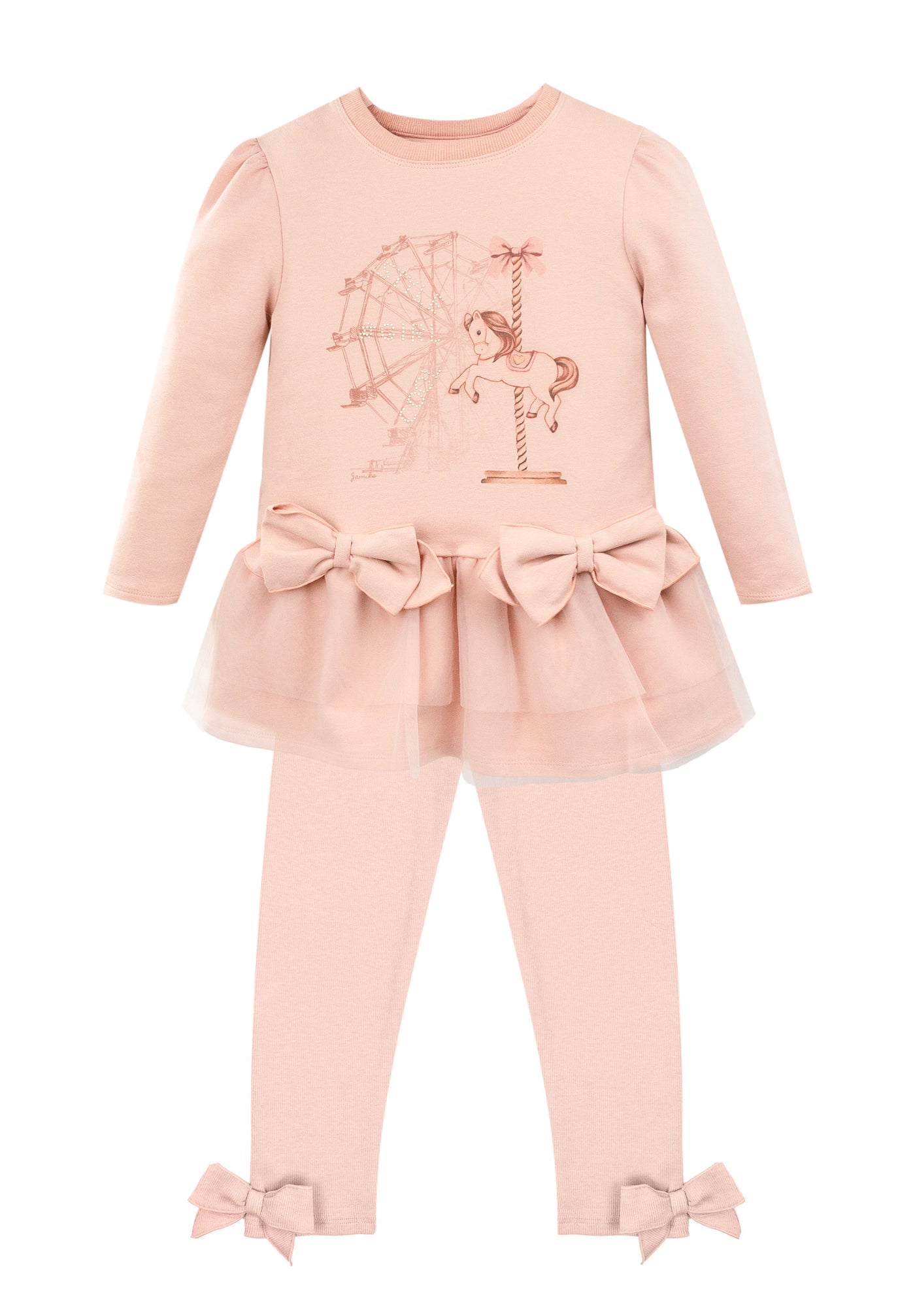 Girls Peach Two Piece Leggings & Top Set By Jamiks